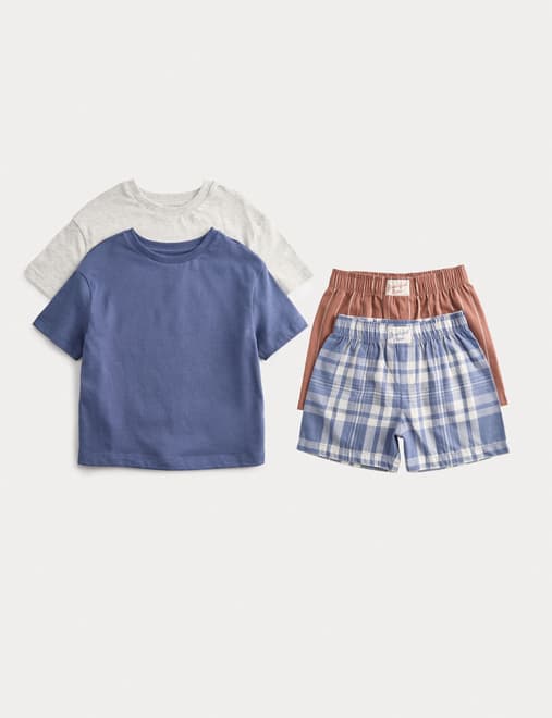 2 Pack Pure Cotton Boxer Short Pyjama Sets (3-16 Yrs)