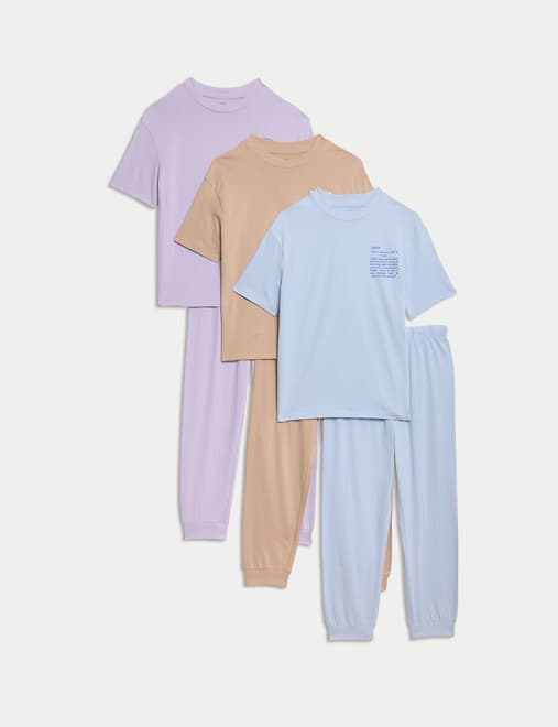 3pk Pure Cotton Graphic Pyjama Sets (6-16 Yrs)