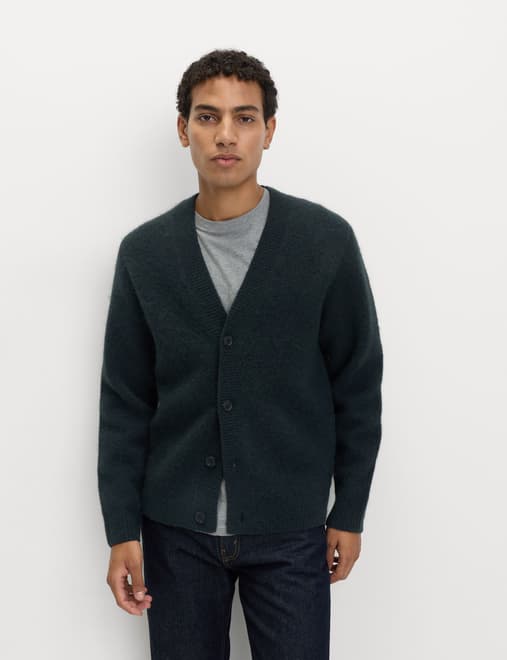 Relaxed Textured V-Neck Cardigan with Wool