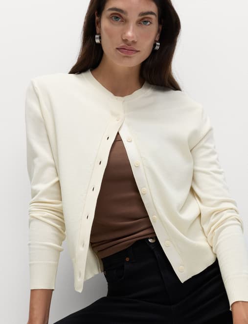 Crew Neck Button Front Cardigan