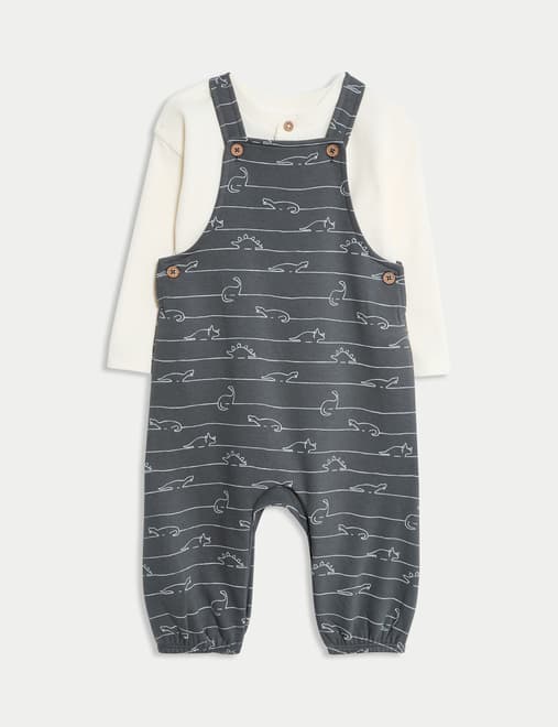 2pc Cotton Rich Jersey Dino Dungaree Outfit (0-3 Yrs)