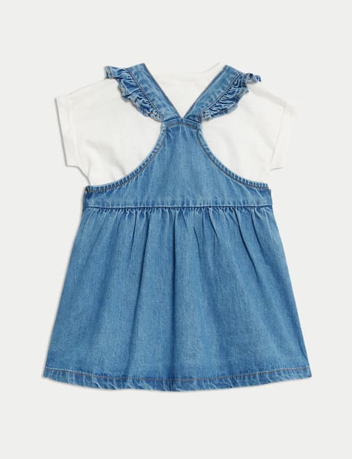 2pc Pure Cotton Denim Pinafore Outfit (0-3 Yrs)