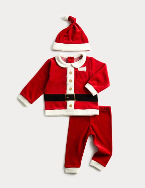 3pc Cotton Rich Santa Outfit with Hat (0-3 Yrs)