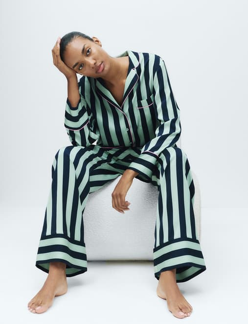 Striped Revere Wide Leg Pyjama Set