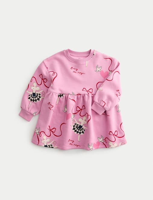 Cotton Rich Printed Sweatshirt Dress (2-8 Yrs)