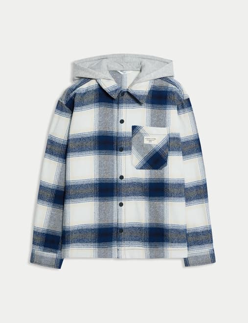 Cotton Rich Checked Hooded Shirt (6-16 Yrs)