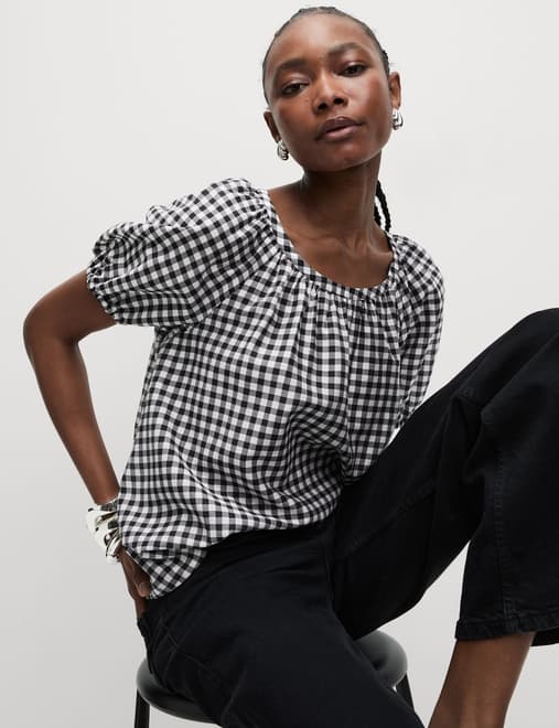 Lyocell Rich Printed Crew Neck Blouse