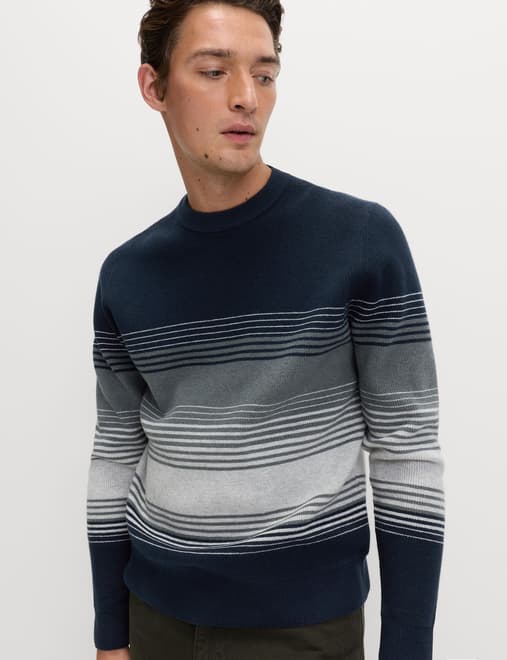 Cotton Blend Ribbed Striped Jumper