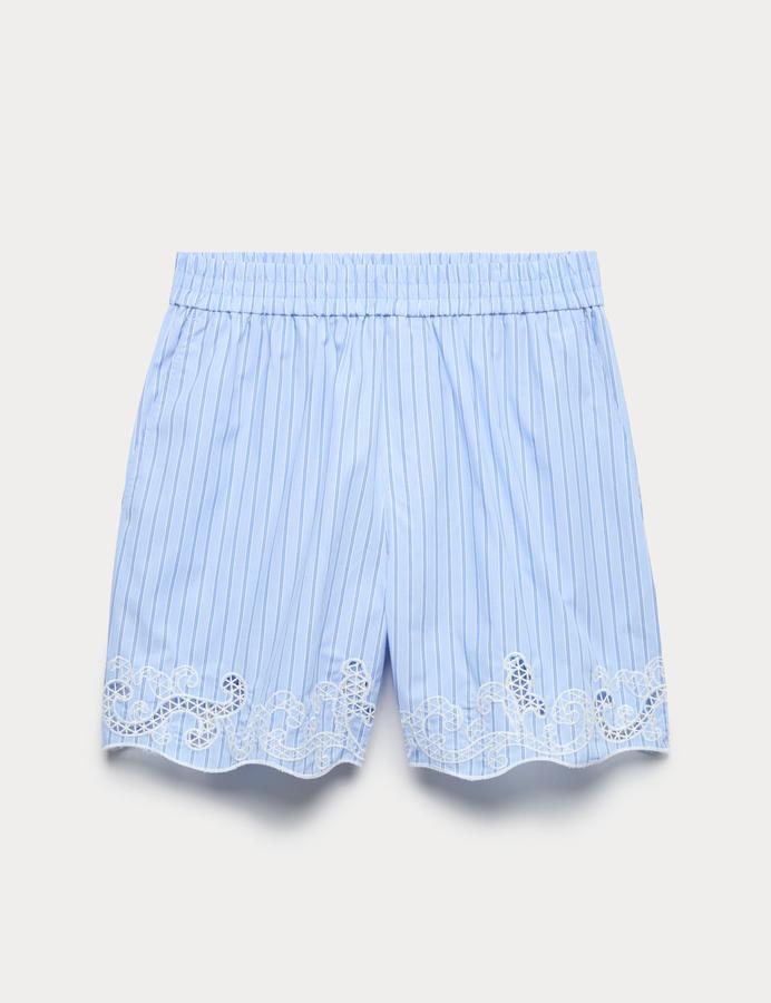 Pure Cotton Embroidered Striped Shorts