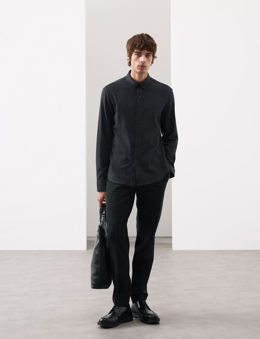 Slim Fit Cotton Rich Flannel Shirt with Cashmere