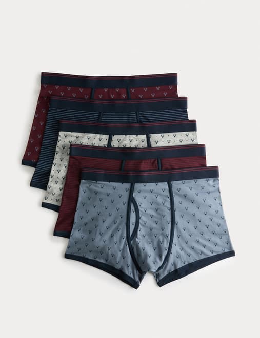5 Pack Cotton Stretch Cool & Fresh™ Stag Print Trunks