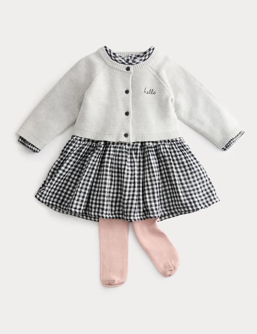 Cotton Rich Gingham Dress with Cardigan (0-6 Yrs)