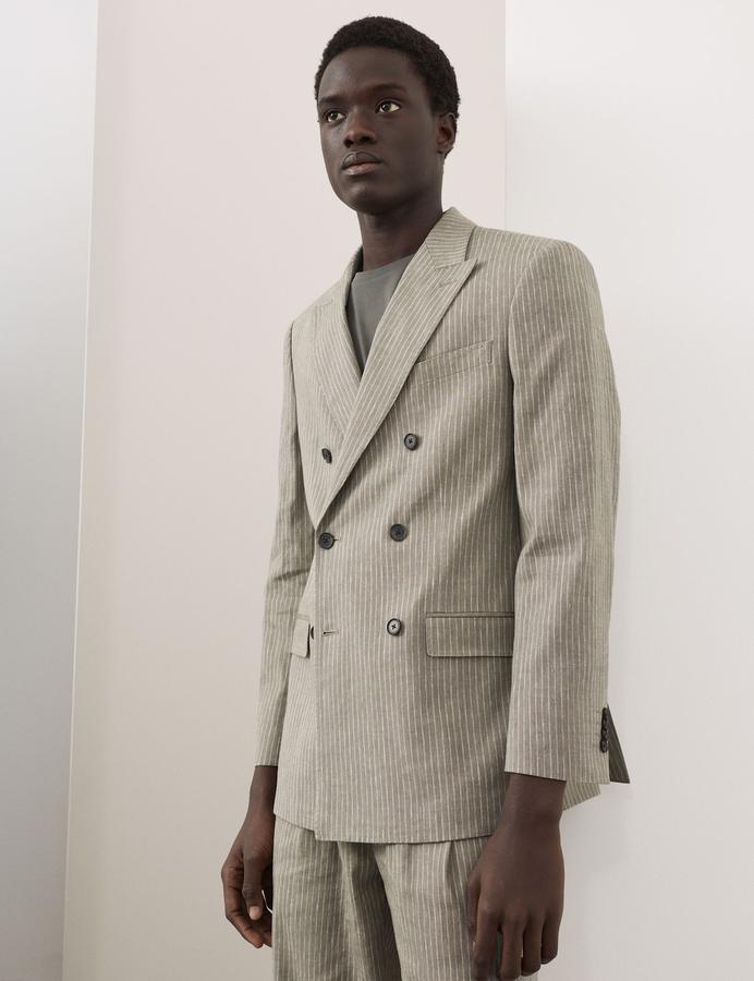 Tailored Fit Italian Performance Linen Blend Pinstripe Suit Jacket