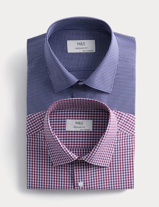 2 Pack Regular Fit Easy Iron Check Shirts