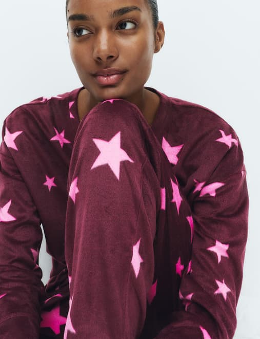 Fleece Star Print Cuffed Hem Pyjama Set