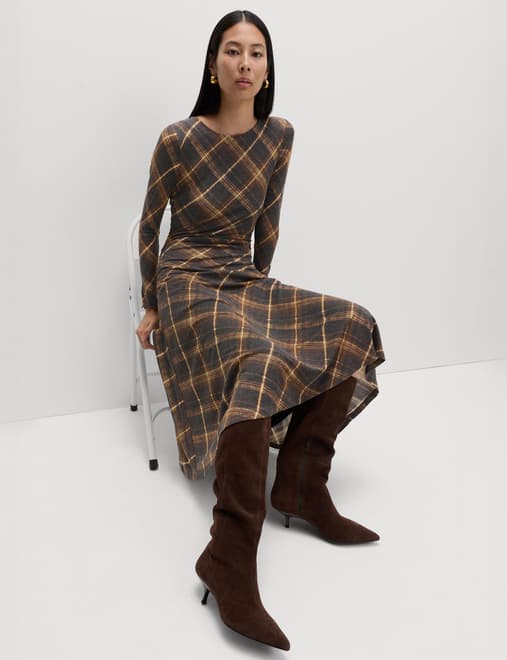 Checked Midi Drop Waist Dress