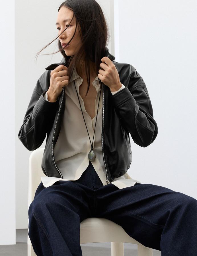 Leather High Shine Collared Cropped Jacket