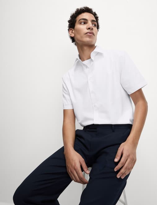 Slim Fit Easy Iron Cotton Blend Short Sleeve Shirt