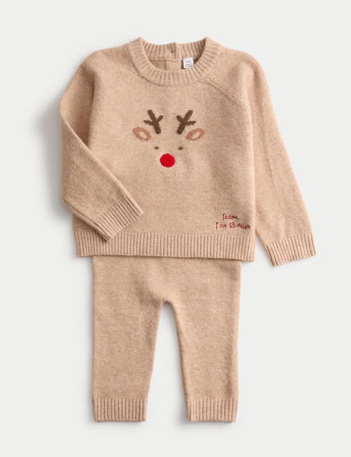 2pc Christmas Reindeer Knitted Outfit (0-3 Yrs)
