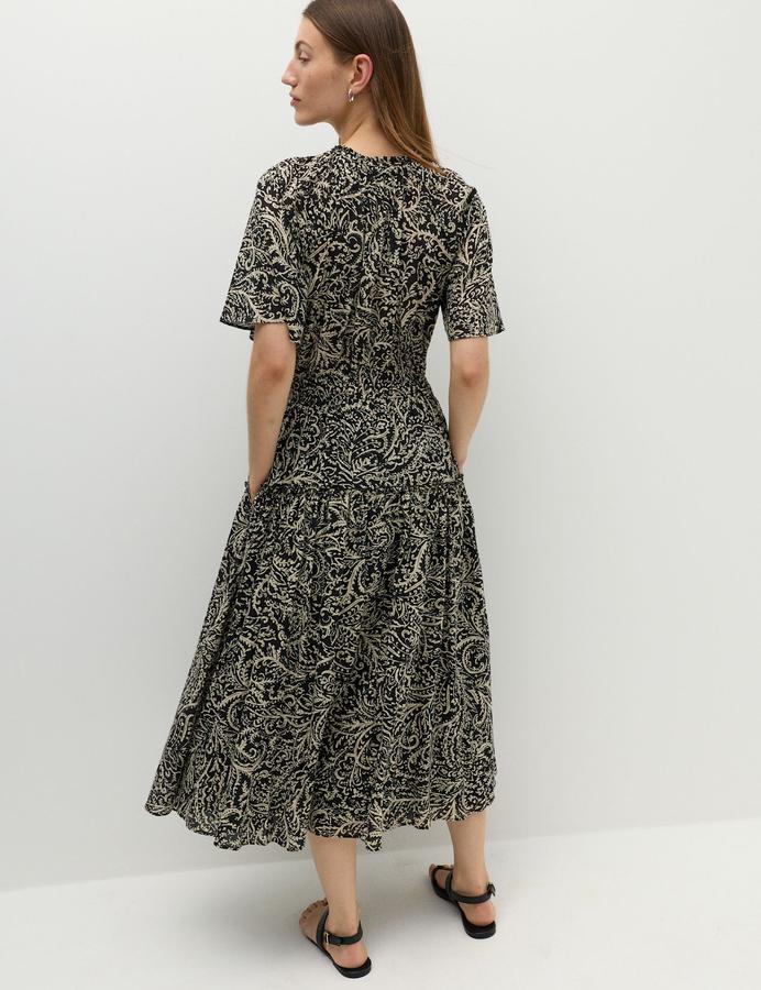 Pure Cotton Printed Midi Waisted Dress