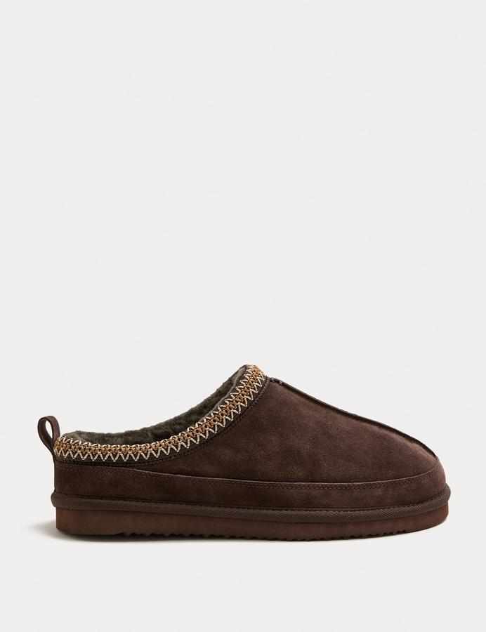 Suede Collared Embroidered Mule Slippers