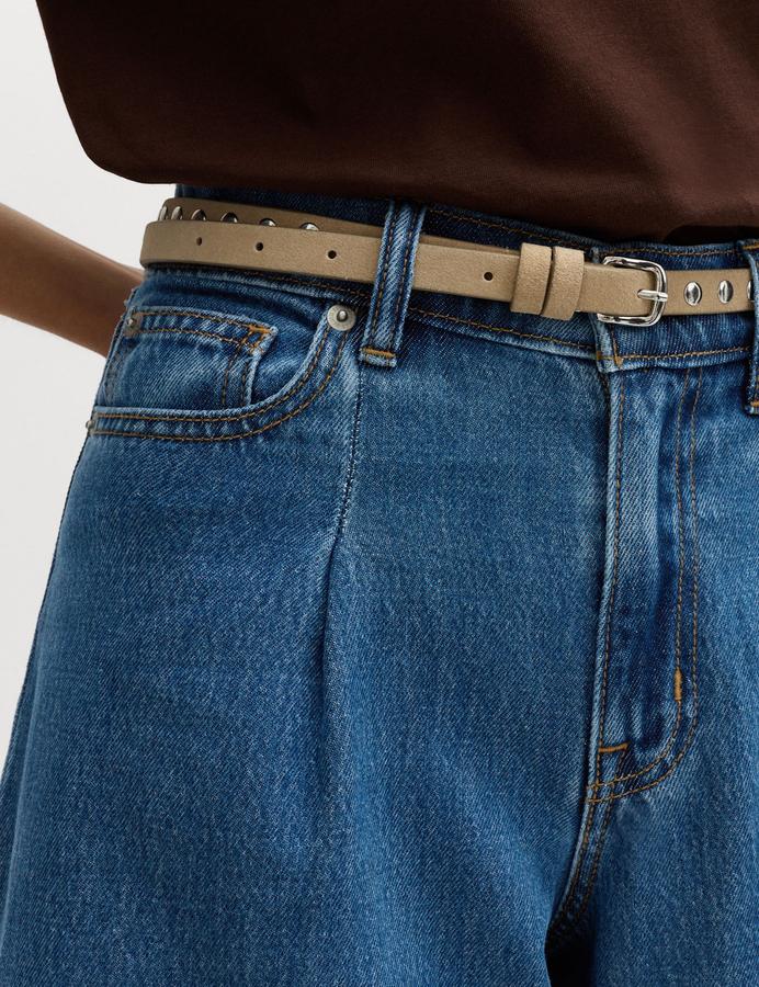 Denim Pleat Front Wide Shorts
