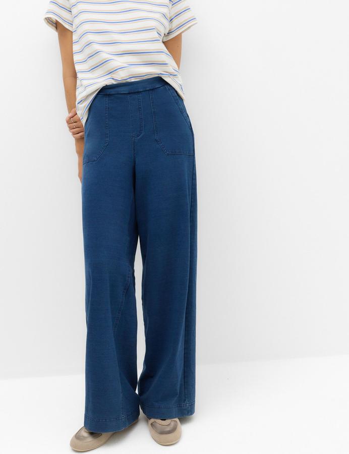 Denim Elasticated Waist Wide Leg Trousers