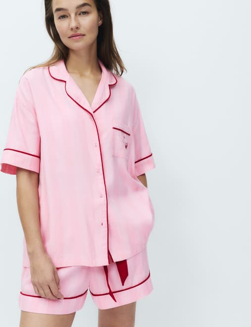 Cotton Blend Herringbone Striped Shortie Set