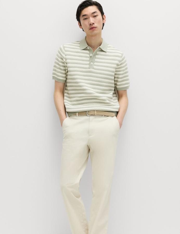 Pure Cotton Textured Striped Knitted Polo Shirt