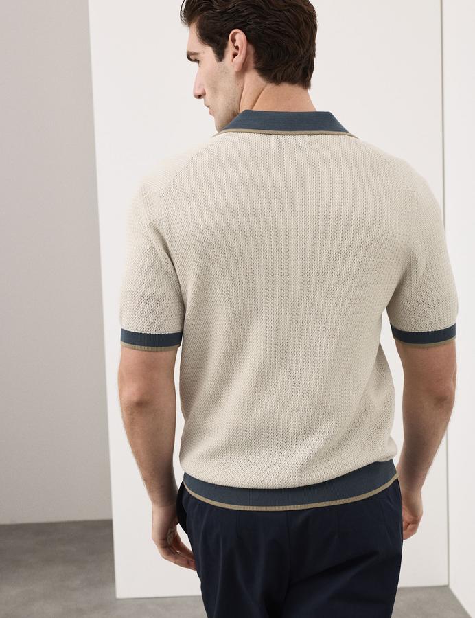 Pure Cotton Linear Stitch Zip Knitted Polo