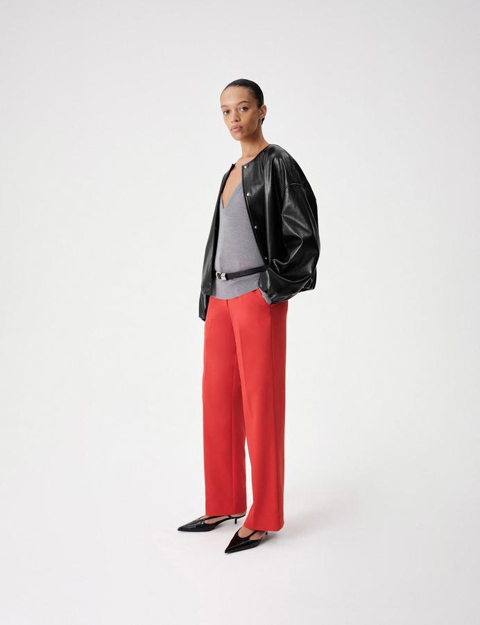 Faux Leather Bubble Hem Bomber Jacket