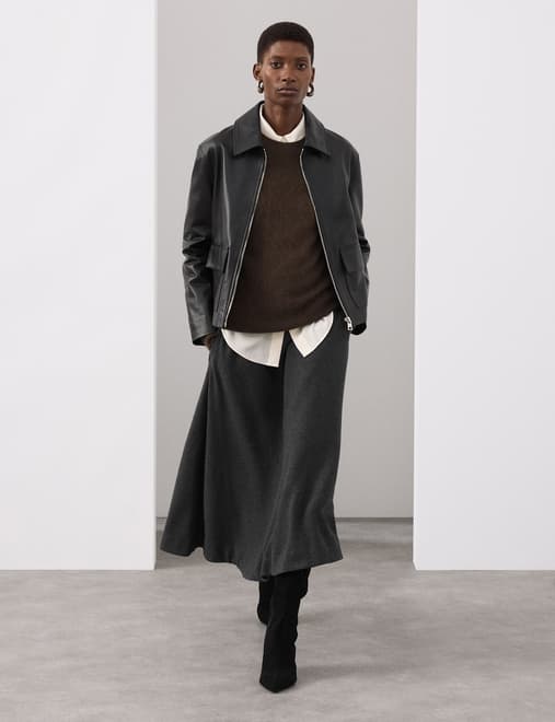 Wool Blend Midi Circle Skirt