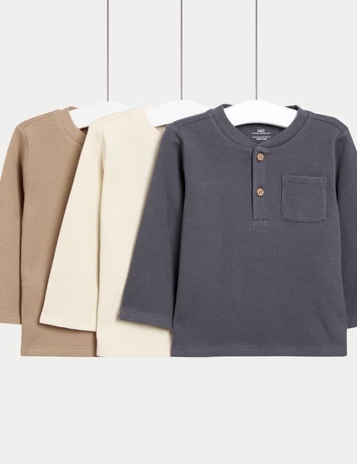 3pk Pure Cotton Grandad Tops (0-6 Yrs)