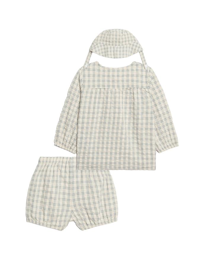 3 Piece Gingham Outfit & Hat Set (0-2 Yrs)