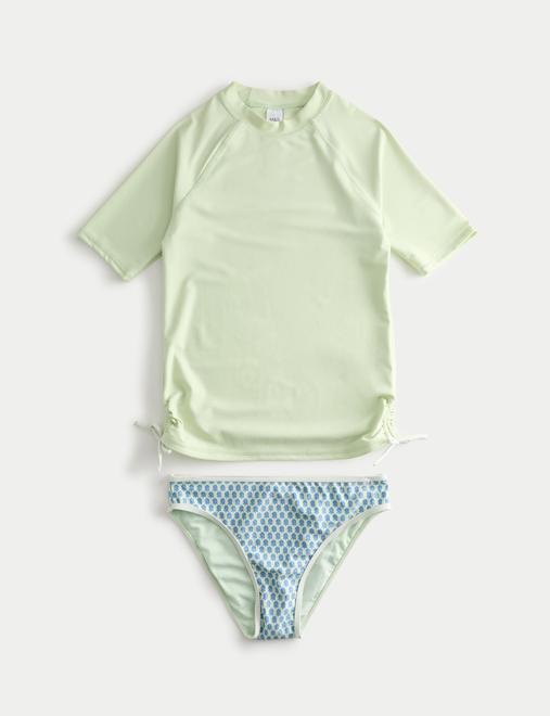 3 Piece Block Print Bikini and Rash Vest (6-16 Yrs)
