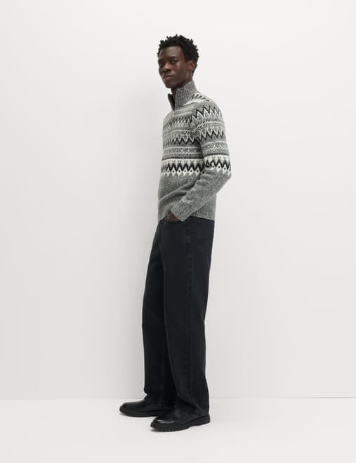Fair Isle Half Zip Jumper with Wool