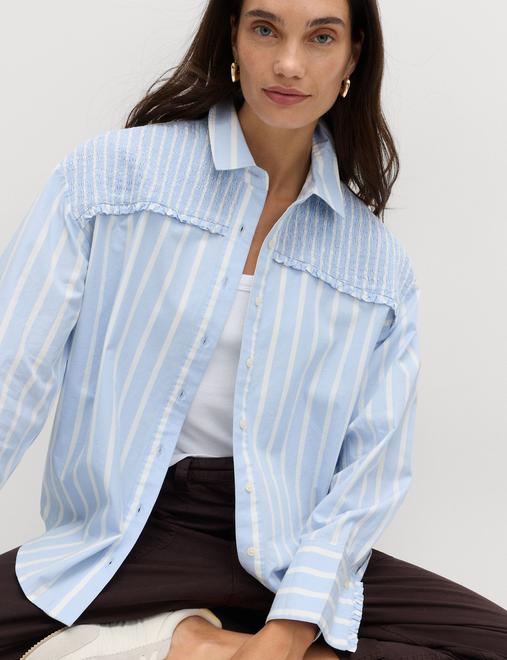 Pure Cotton Shirred Striped Shirt