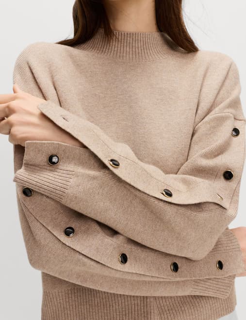 Soft Touch Funnel Neck Button Detail Jumper