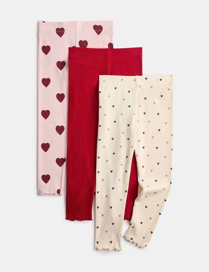 3 Pack Cotton Rich Heart Leggings (2-10 Yrs)