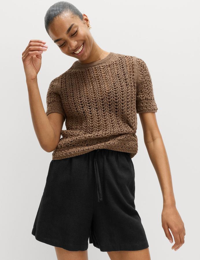 Pull On High Waisted Shorts with Linen