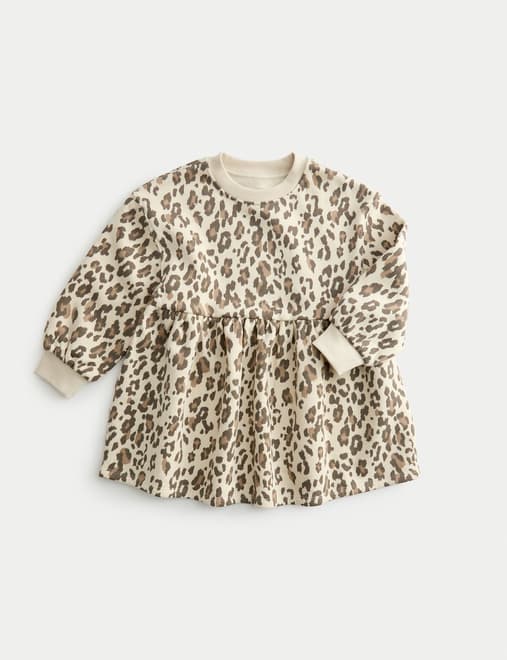 Cotton Rich Leopard Print Sweatshirt Dress (2-8 Yrs)