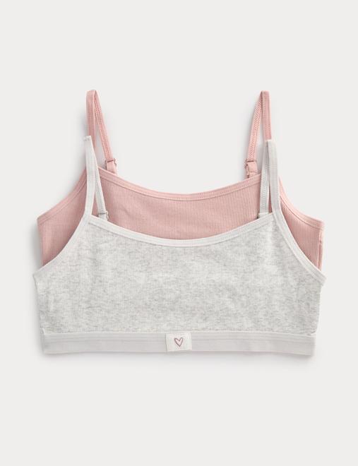 2 Pack Plain Rib Woven Heart Crop Tops (7-16 Yrs)