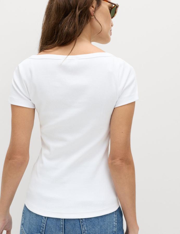 Cotton Rich Ribbed Slash Neck T-Shirt