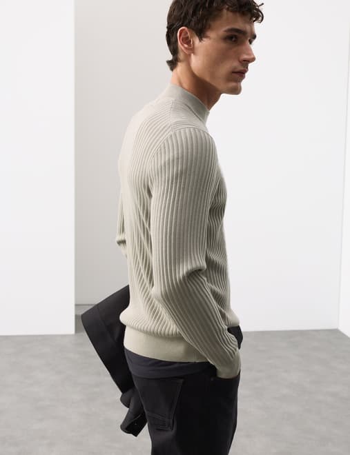 Merino Blend Rib Mock Neck Jumper