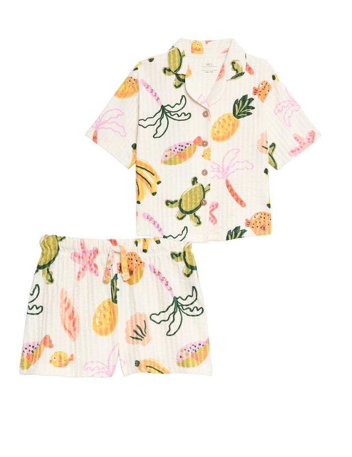 Seersucker Patterned Revere Pyjama (1-8 Yrs)