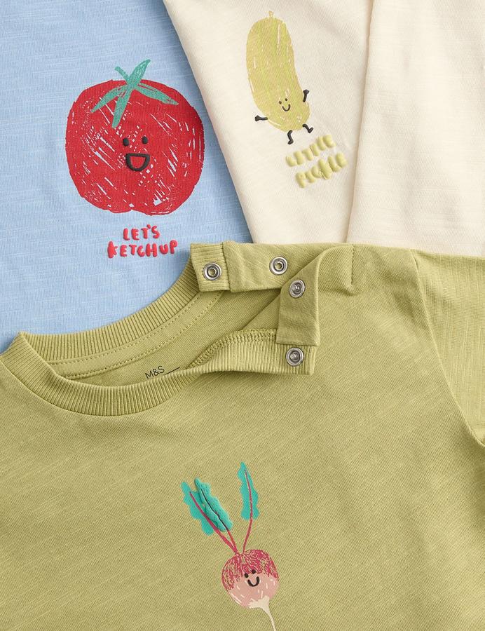 3 Pack Pure Cotton Vegetable Graphic Tops (0-3 Yrs)