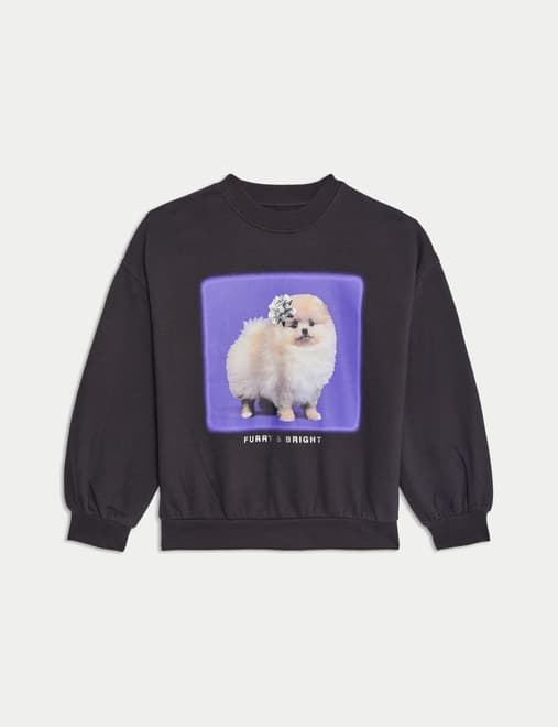 Cotton Rich Dog Graphic Sweatshirt (6-16 Yrs)