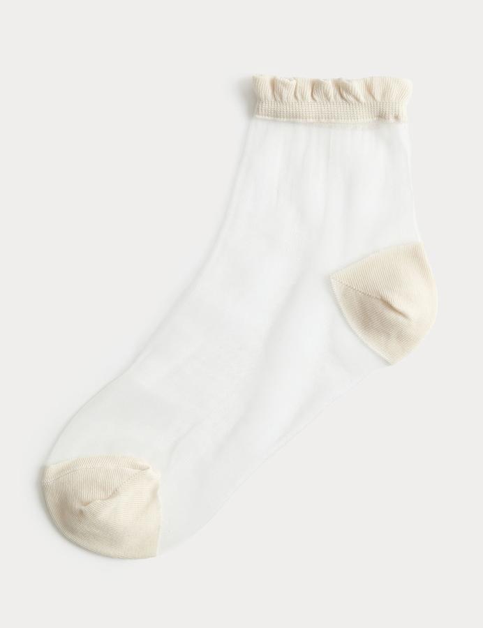Cotton Blend Sheer Ruffle Top Crew Socks