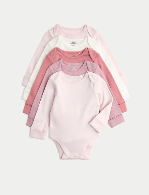 5 Pack Pure Cotton Long Sleeve Bodysuits (0-3 Yrs)