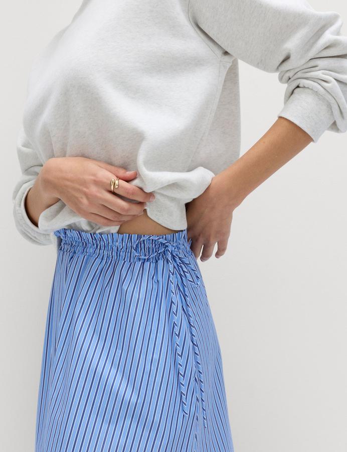 Pure Cotton Poplin Striped Pleated Midi Skirt